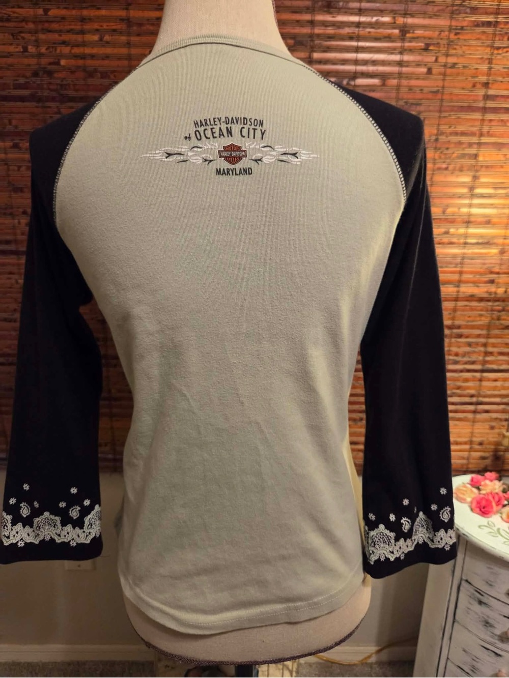 Harley-Davidson Green and Black Raglan Medallion Long Sleeve Tee - Picture 3 of 5